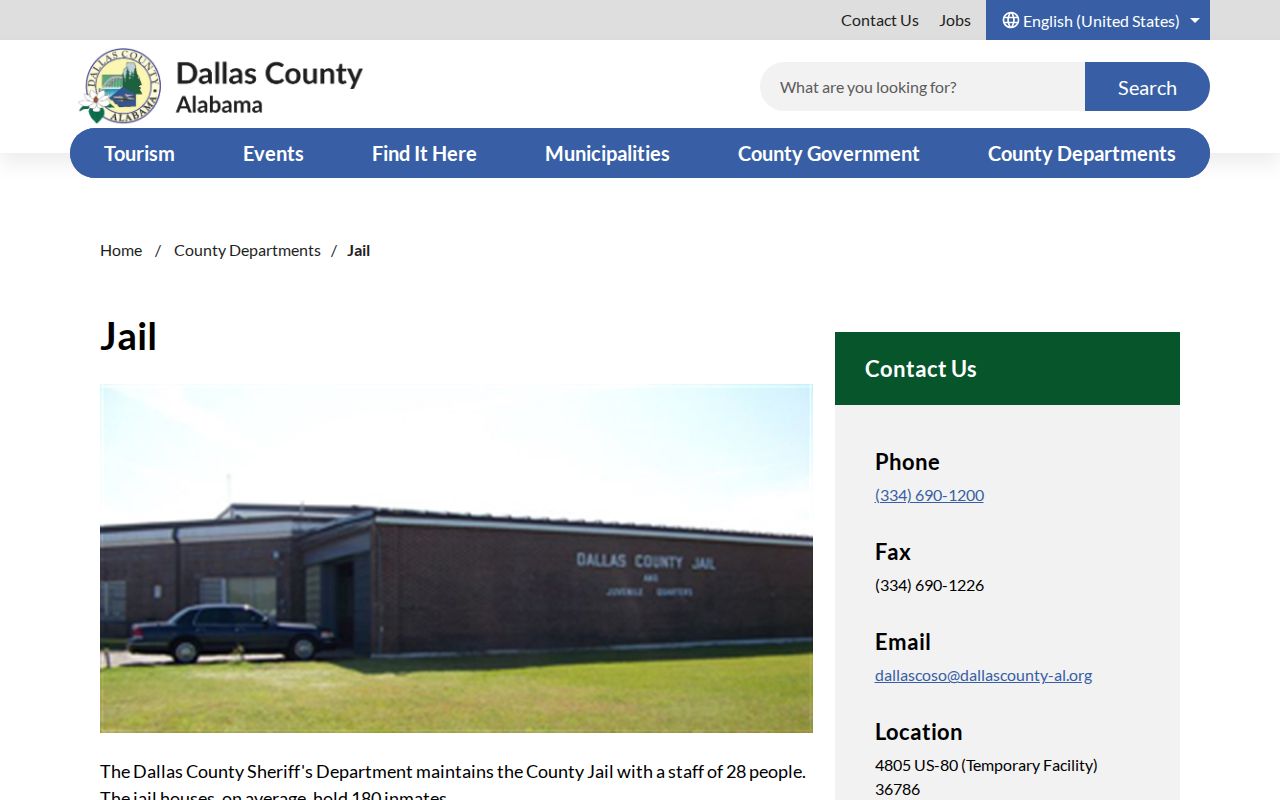 Dallas County Jail official contact page without a public roster search