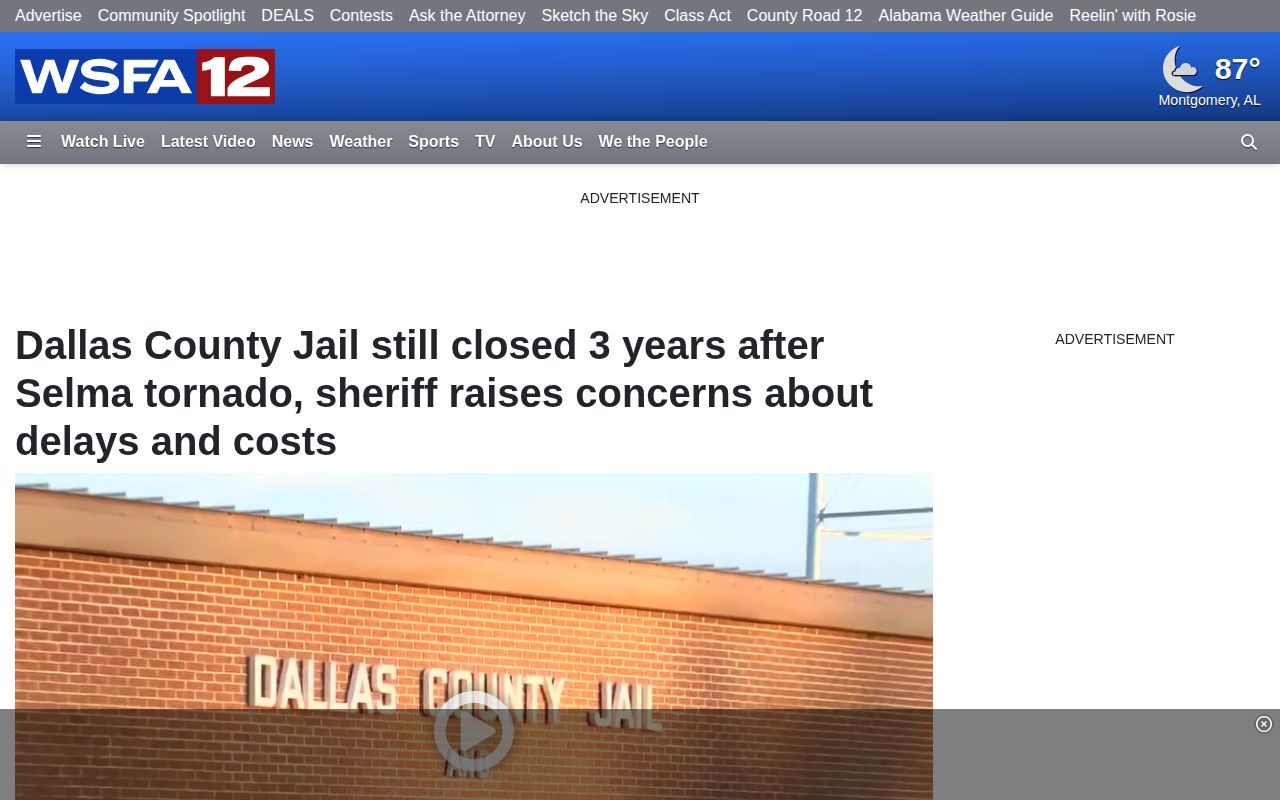 WSFA report about the tornado-damaged Dallas County Jail closure