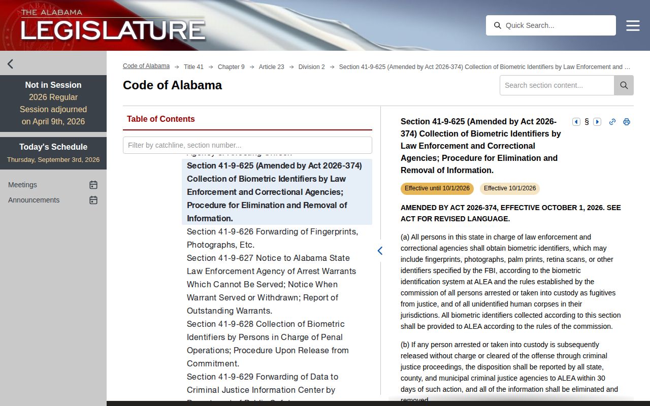 Alabama Code section 41-9-625 official legislative page